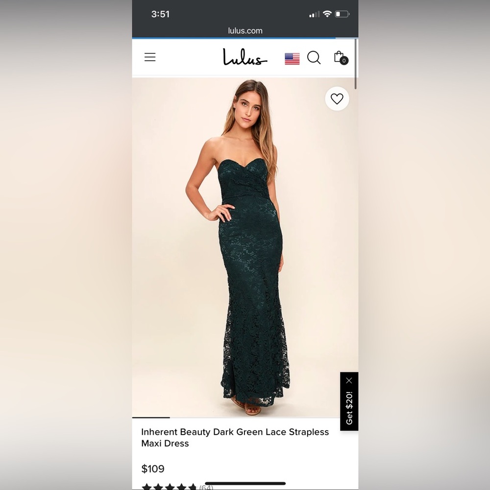 Emerald Green Lace Evening Gown